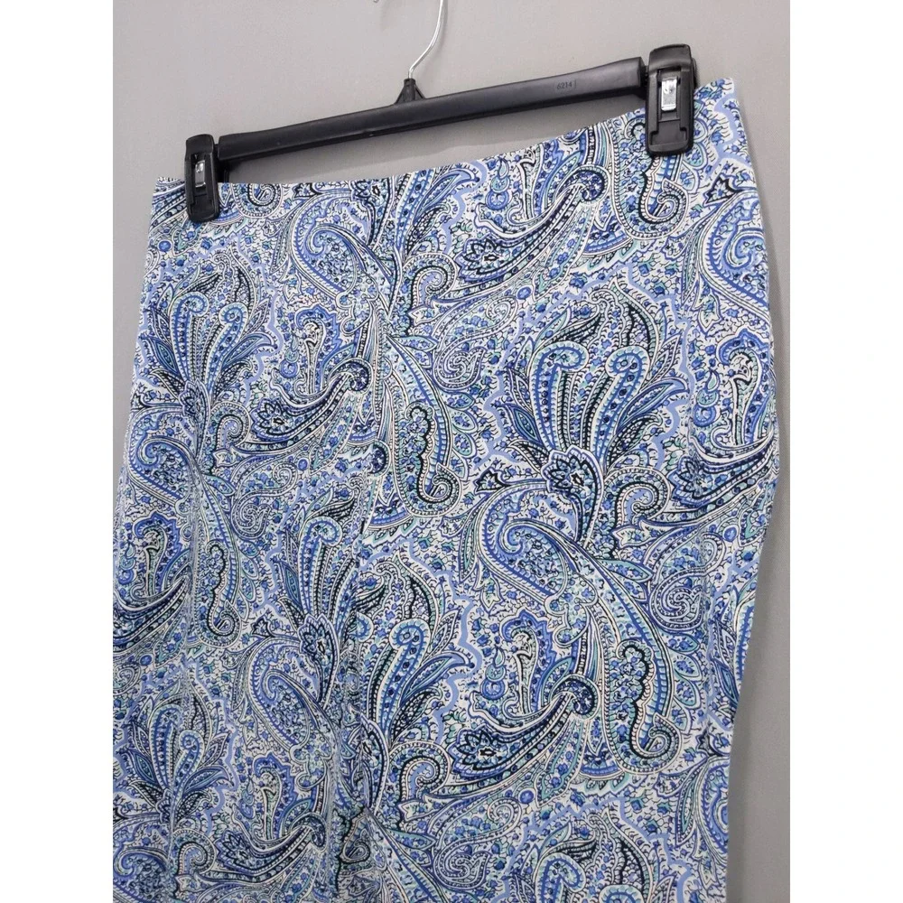 Talbots Heritage Ankle Pants Women 10 Blue Paisley Side Zip Straight Leg‎